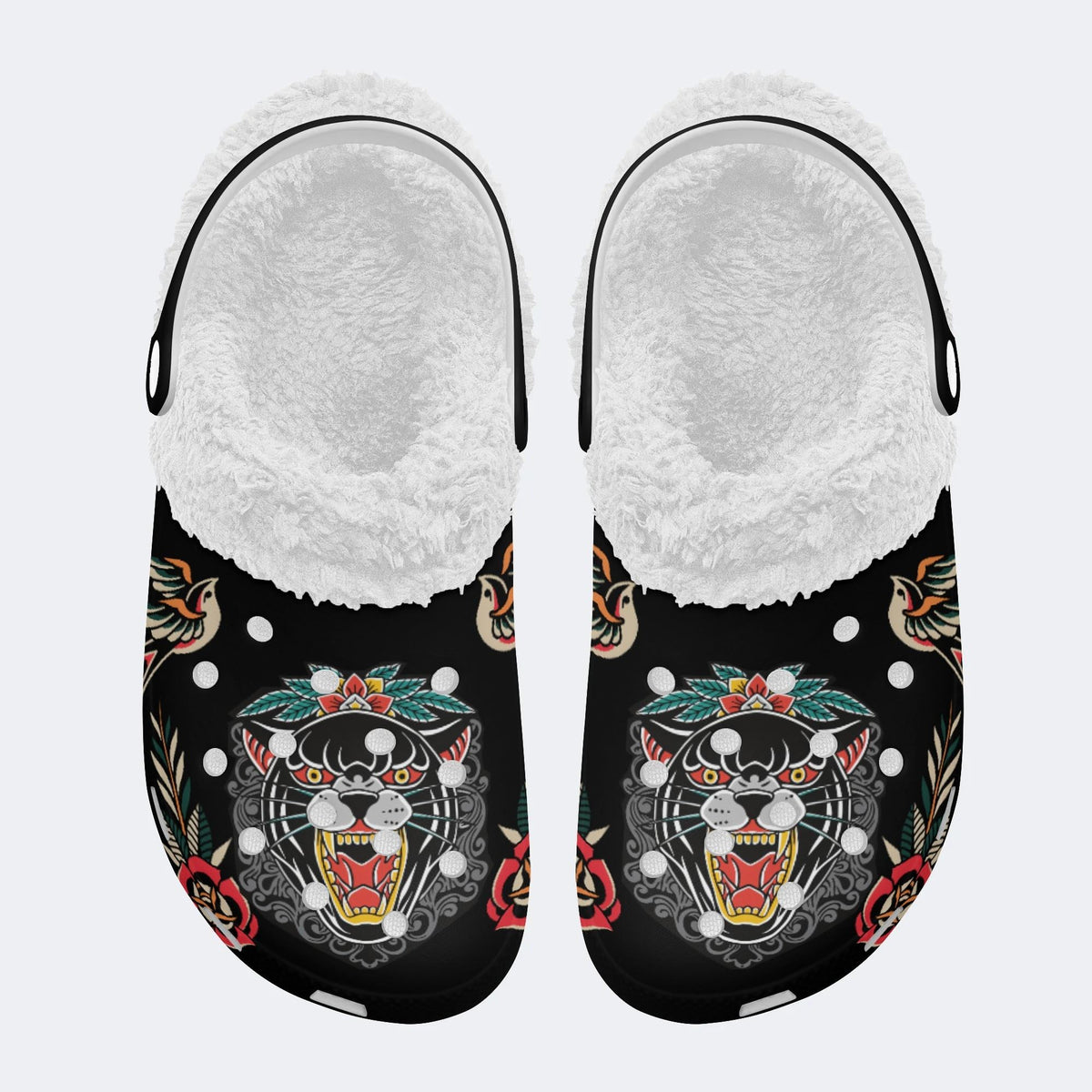 Panther Head Art Print - Fur Lined Slippers/Sandals