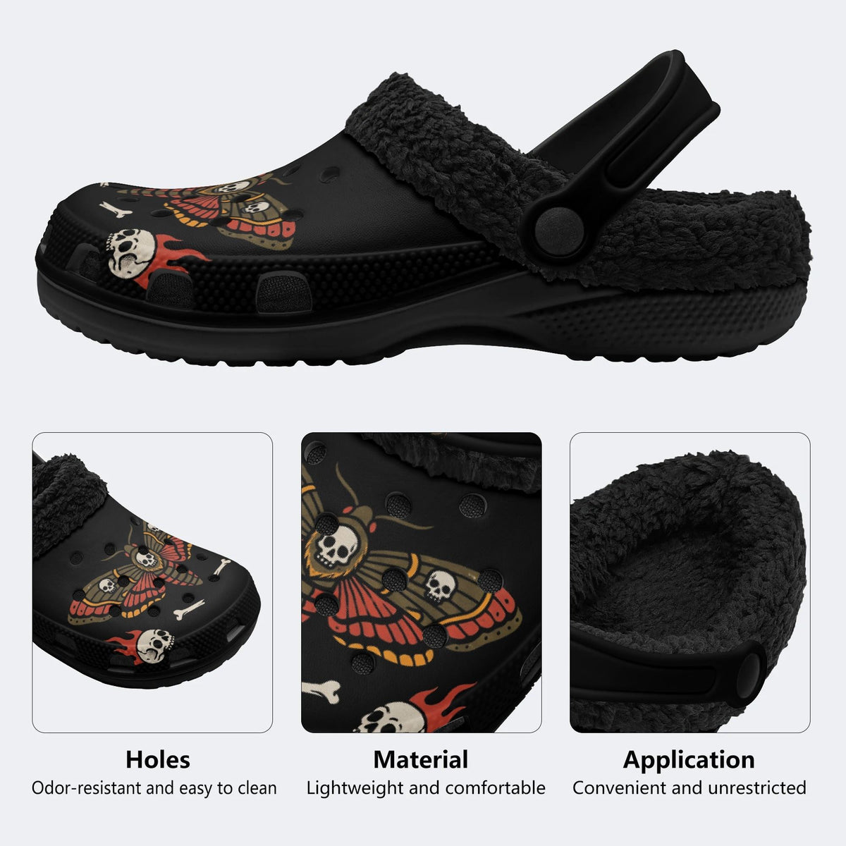Death Moth Skull Bone - Fur Lined Slippers/Sandals