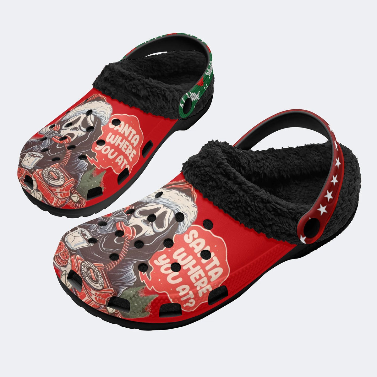 Christmas Horror Ghostface Print - Fur Lined Slippers/Sandals