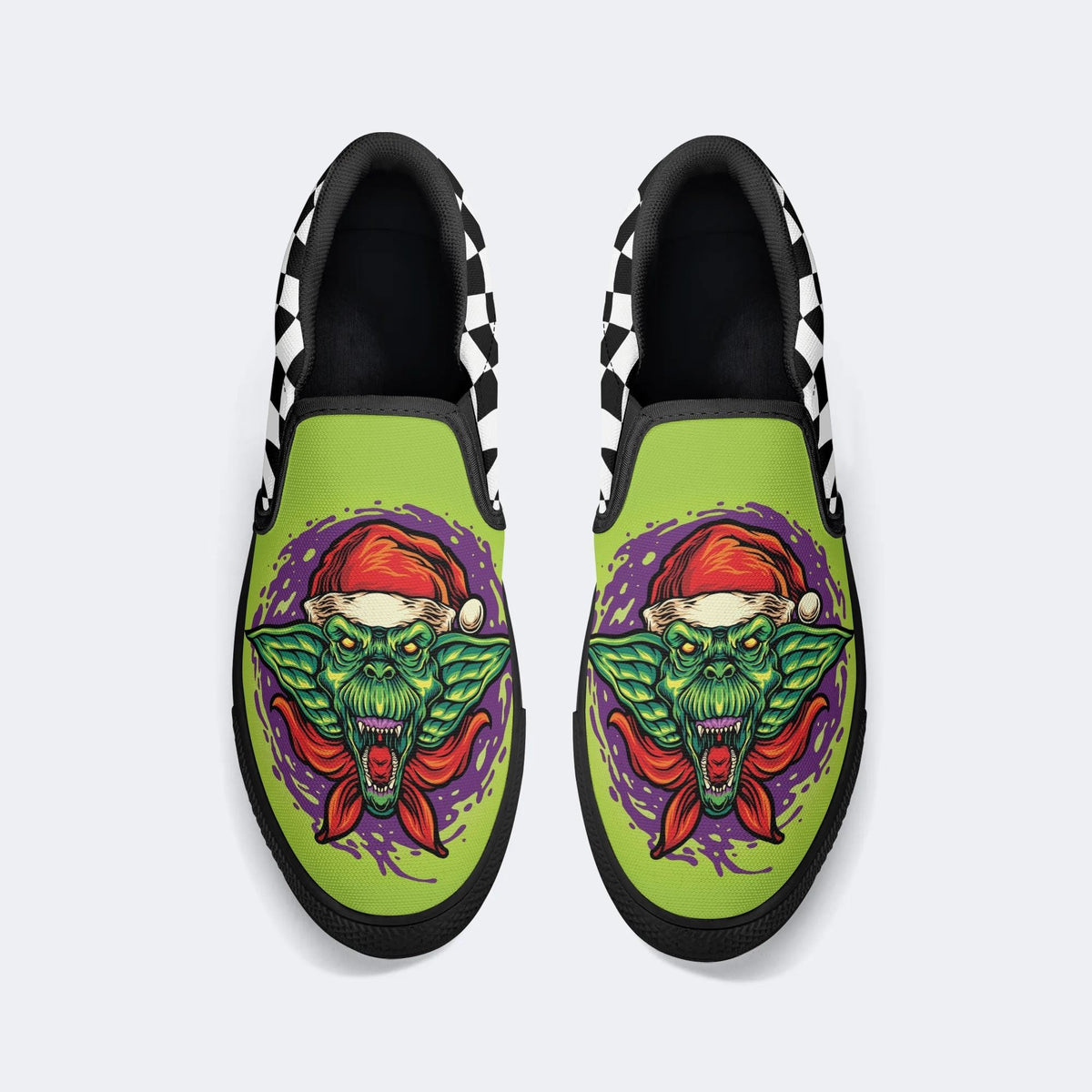 Scary Goblin Christmas Hat Print - Slip On Shoes