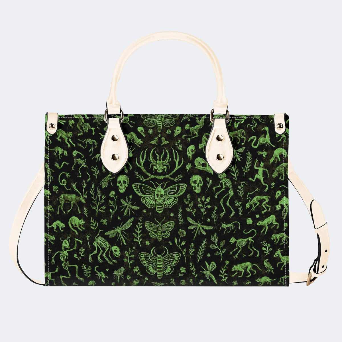 Death Moth And Animal Skeleton - Leather Handbag