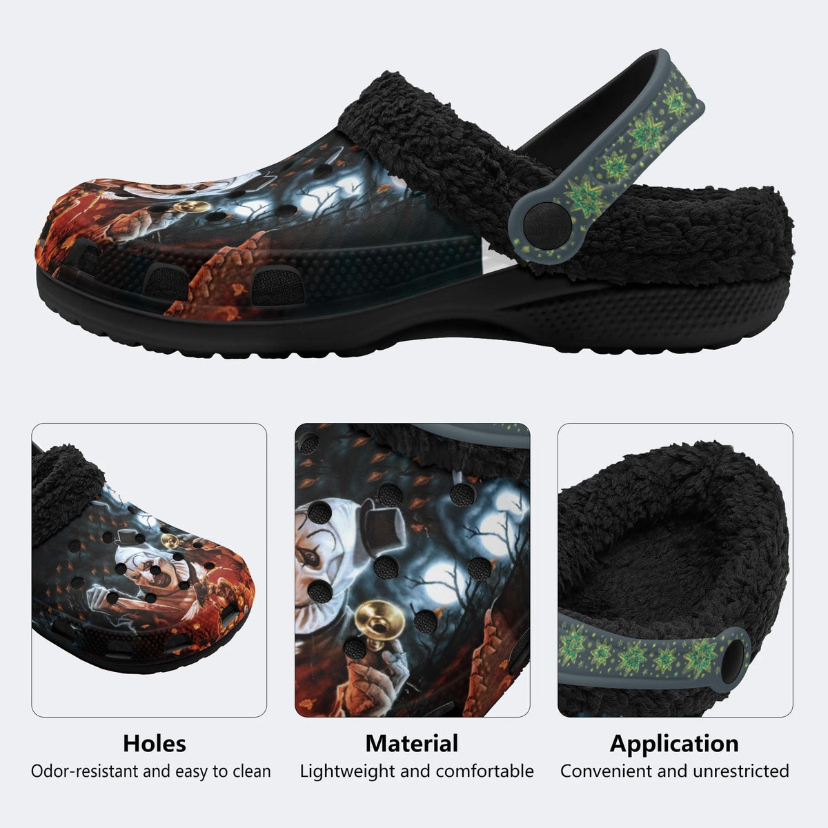 Halloween Terrifier Print - Fur Lined Slippers/Sandals