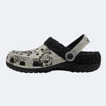Retro Moth Print - Fur Lined Slippers/Sandals