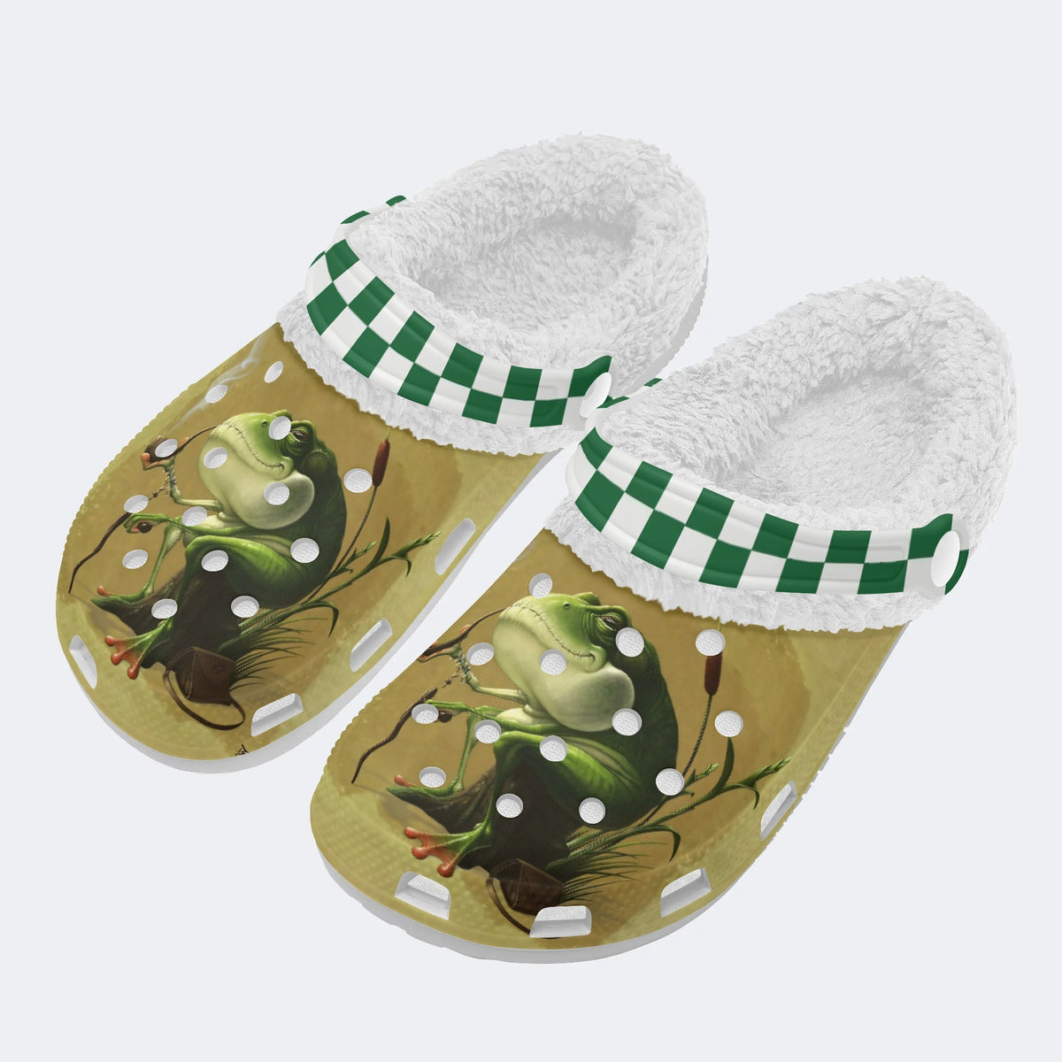 Unisex Frog Print - Fur Lined Slippers