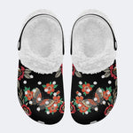 Butterfly In The Flowers Print - Fur Lined Slippers/Sandals