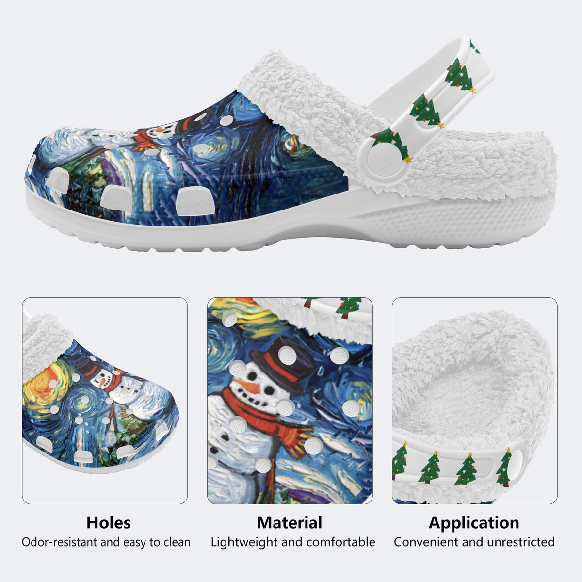 Snowman Starry Night Print - Fur Lined Slippers