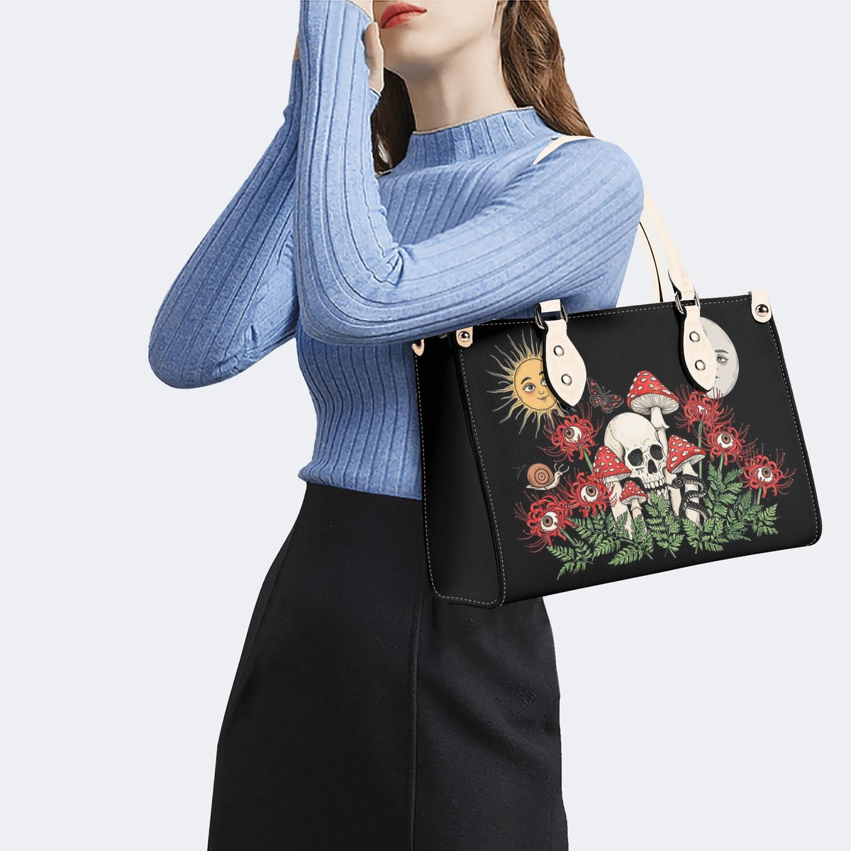 Skull Mushroom Spider Lily Print Handbag Factory Direct Sales