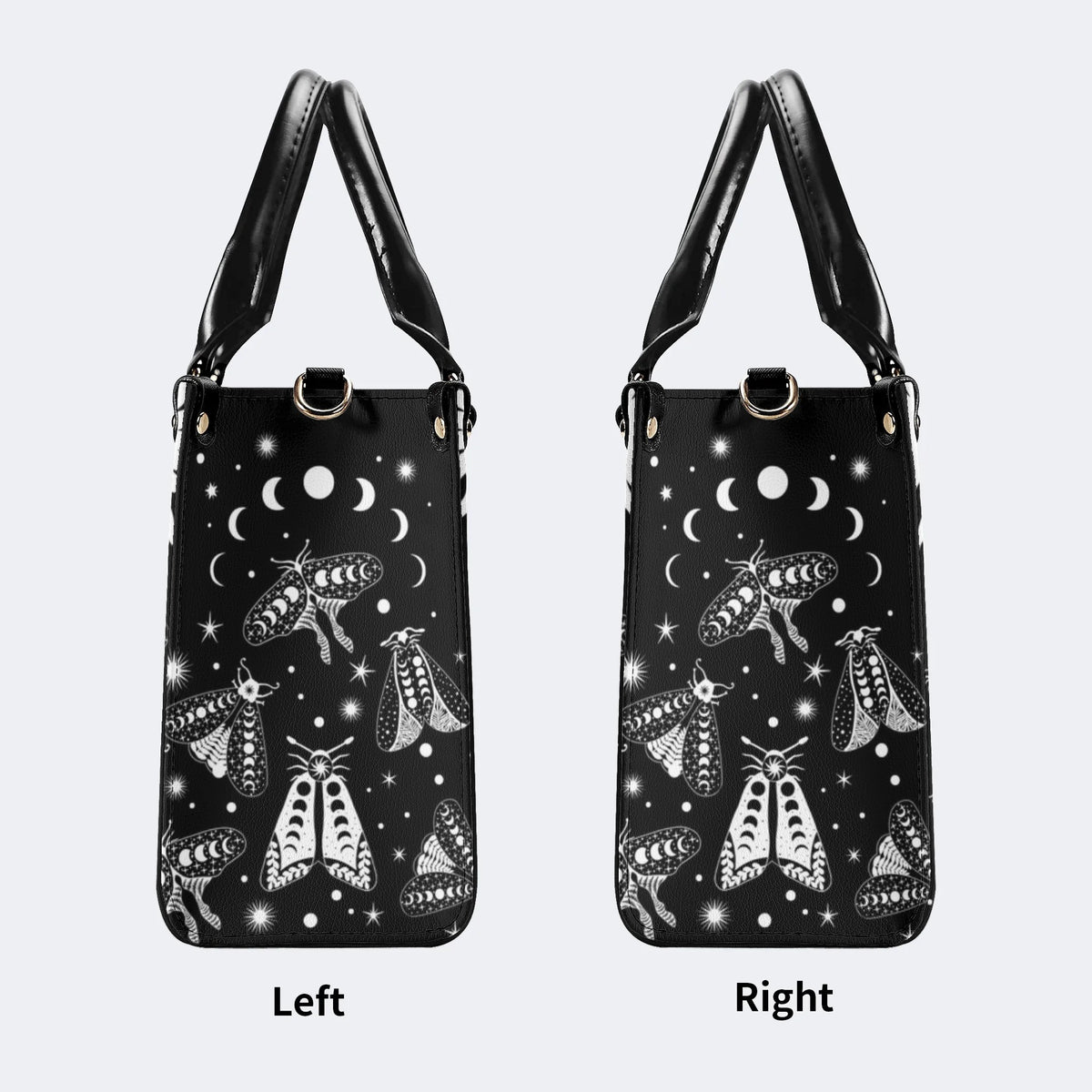 Vintage Dark Moth Print - Leather Handbag