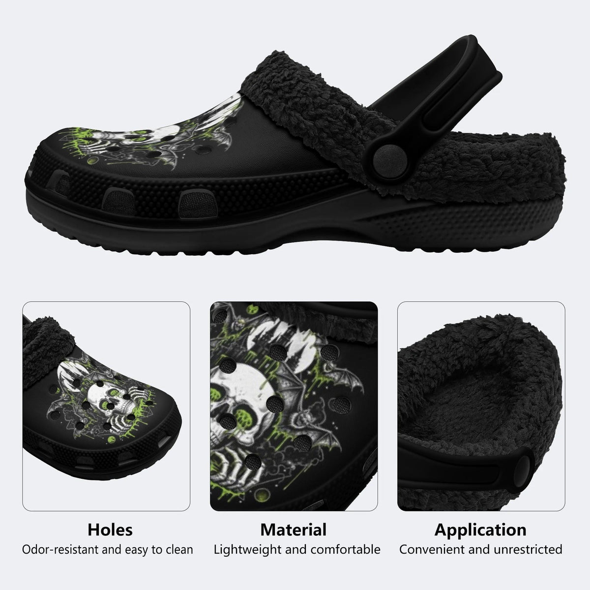 Toxic Green Bat Skull - Fur Lined Slippers/Sandals