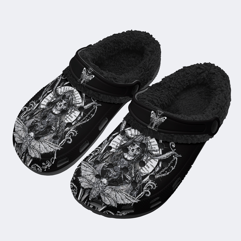 Surreal Death Moth&Skull - Fur Lined Slippers/Sandals