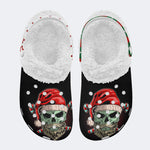 Skull Santa Print - Fur Lined Slippers/Sandals