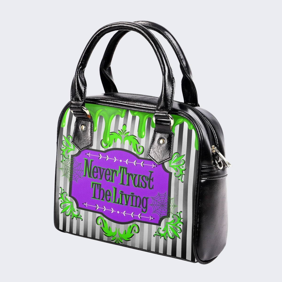 Classic Black And White Stripes - Leather Shoulder Handbag