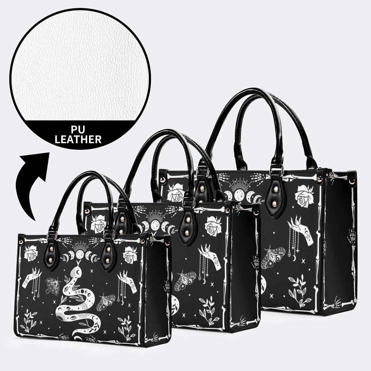 Snake And Beath Moth Print - Leather Handbag