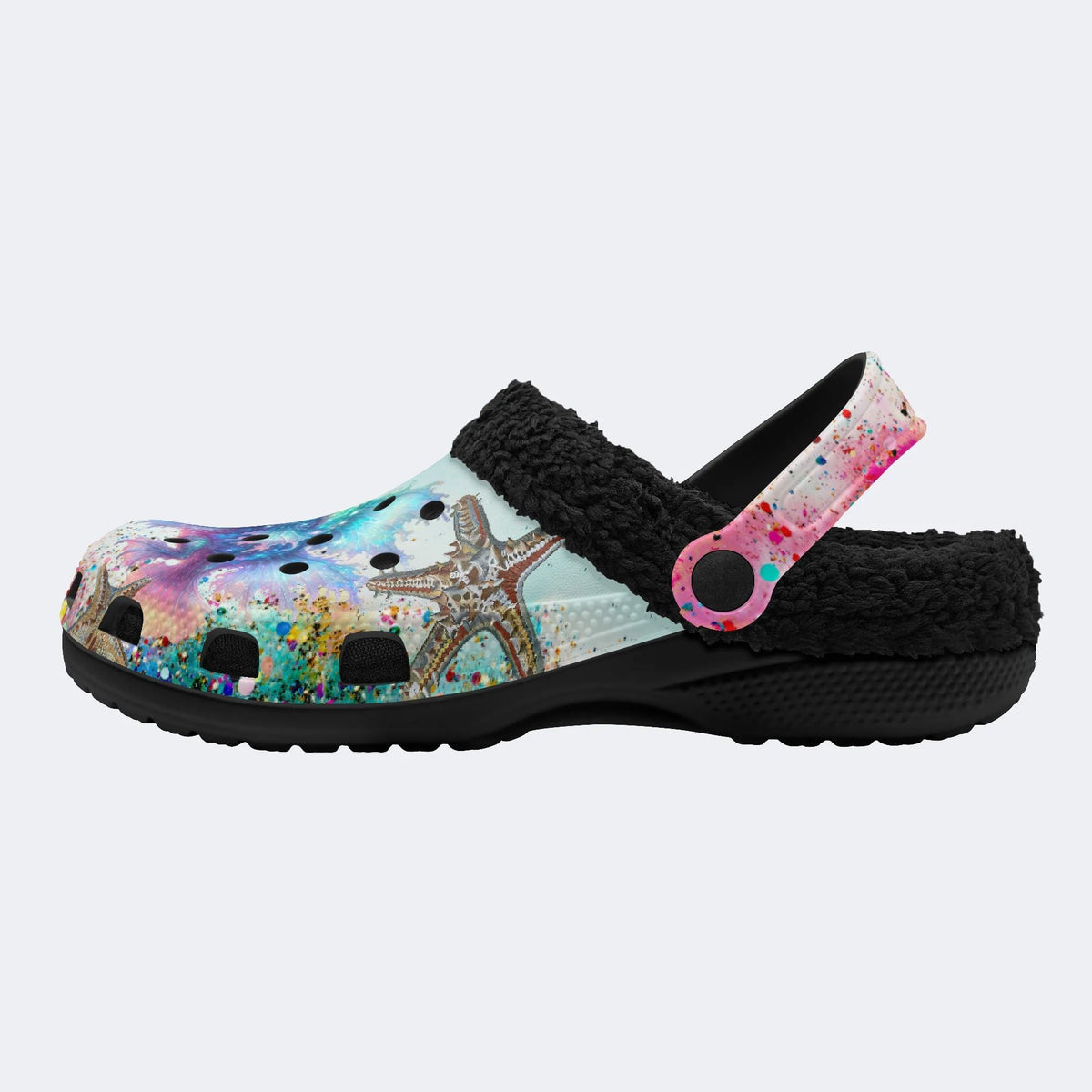 Colorful Fish And Starfish - Fur Lined Slippers/Sandals