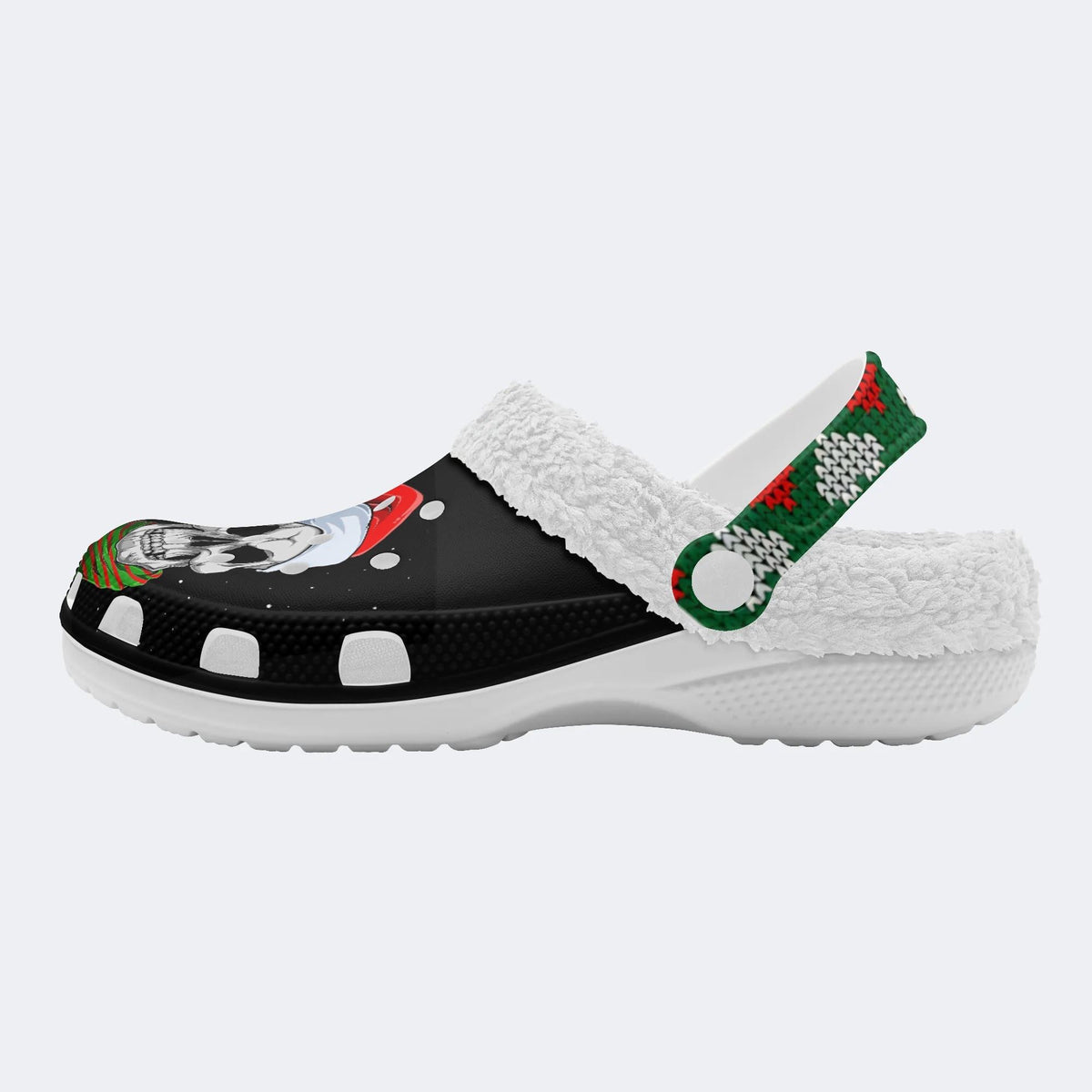 Skull Santa Print - Fur Lined Slippers/Sandals