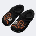 Gothic Occult Snake White Rose - Fur Lined Slippers/Sandals