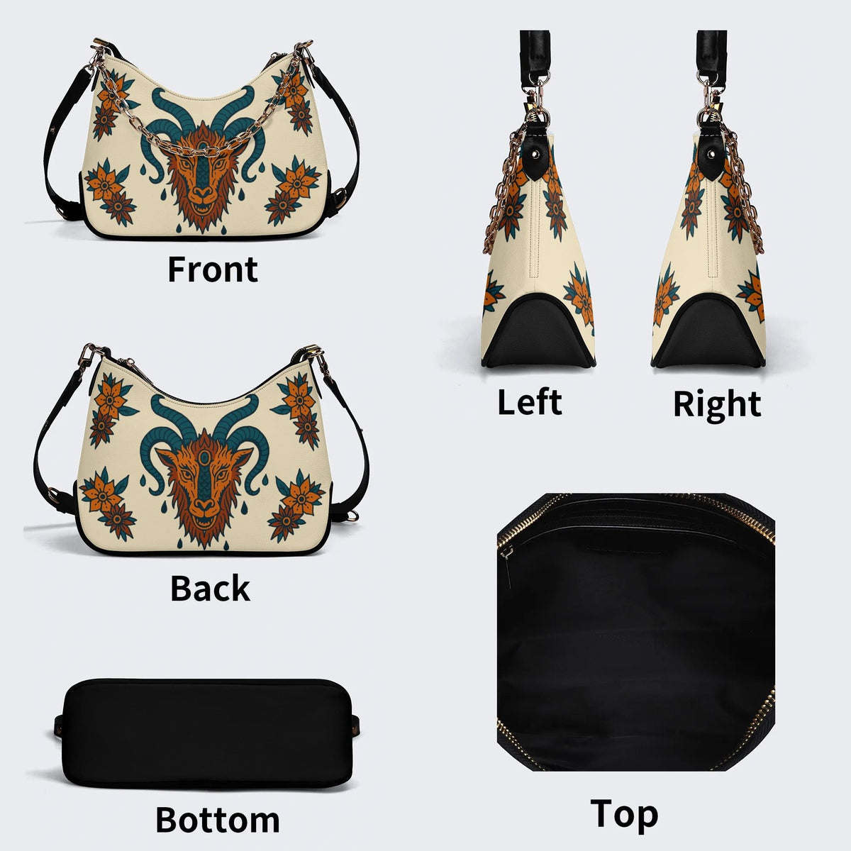 Four-horned Sheep Head Print - Leather Crossbody Bag