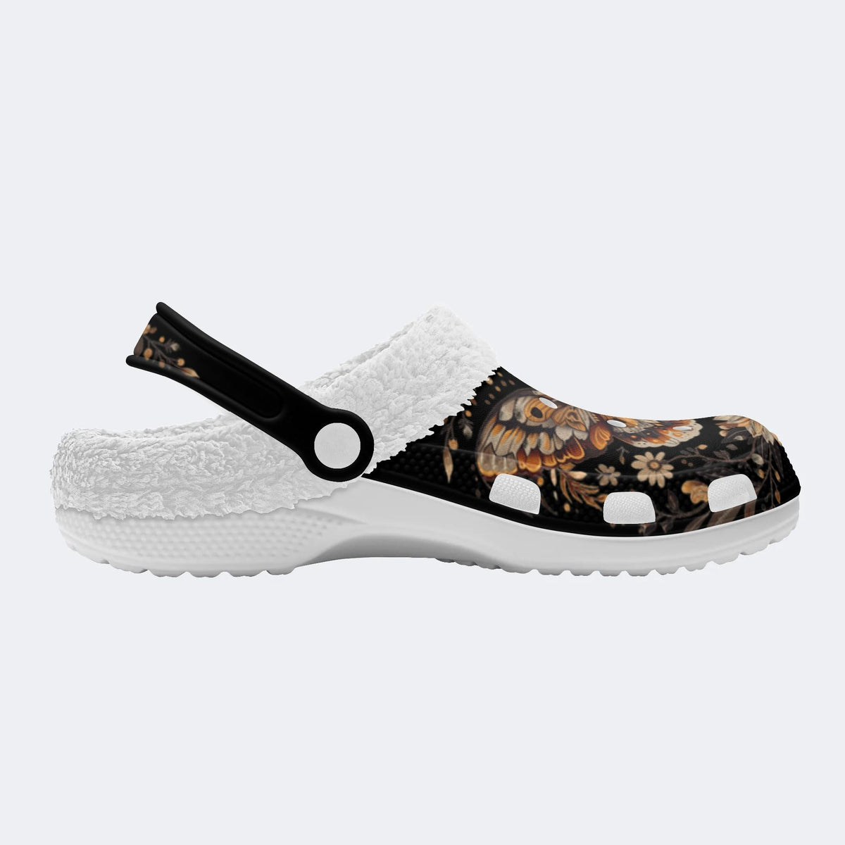 Vintage Moth Floral Print - Fur Lined Slippers/Sandals