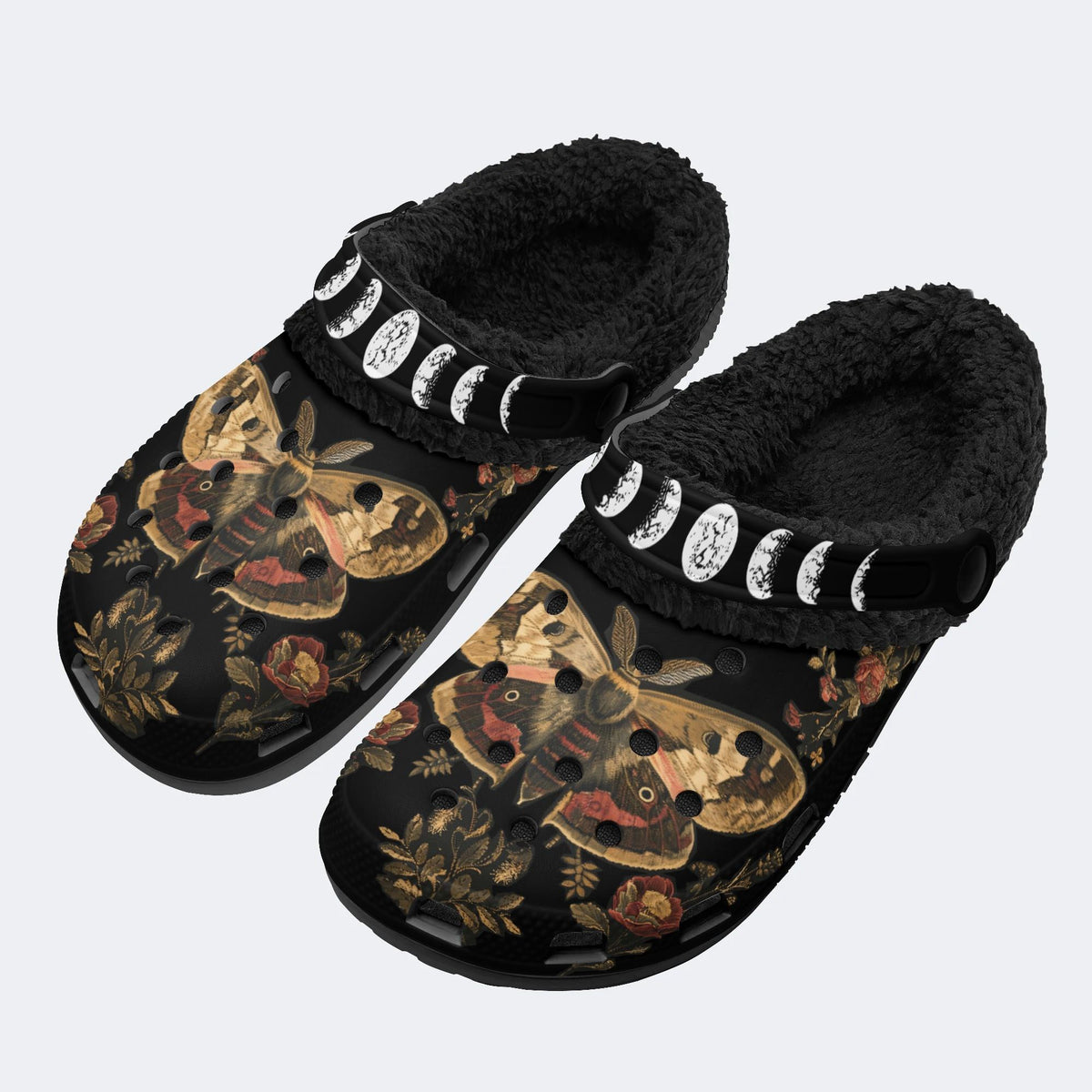 Moth In The Forest Vintage Print - Fur Lined Slippers/Sandals