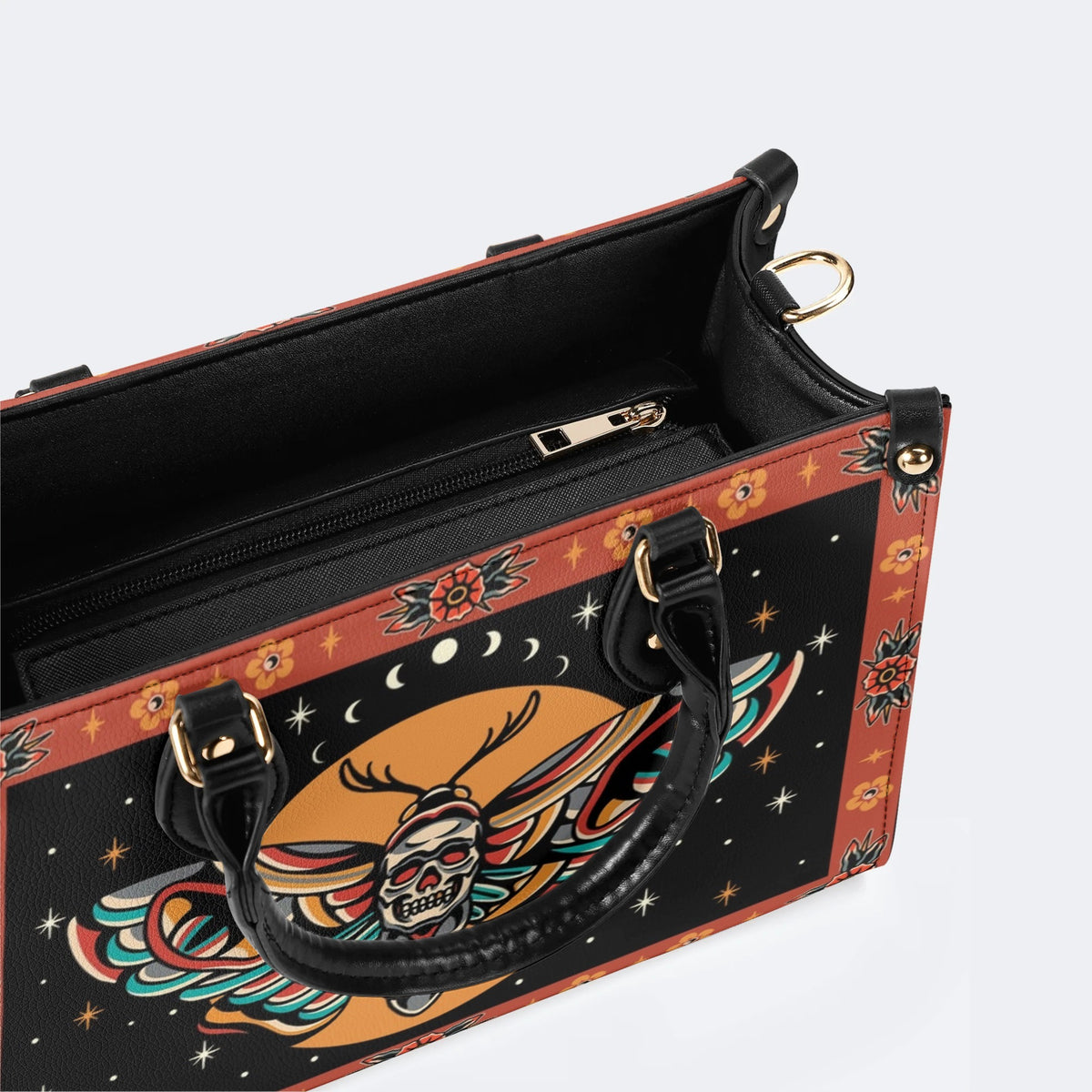 Old School Death Moth Vintage Print - Leather Handbag
