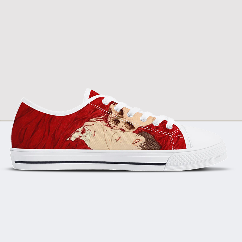 Red Sheets Skull Low Top Canvas Shoes