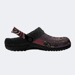 Gothic Skull Burgundy Rose Thorn Bat - Fur Lined Slippers/Sandals