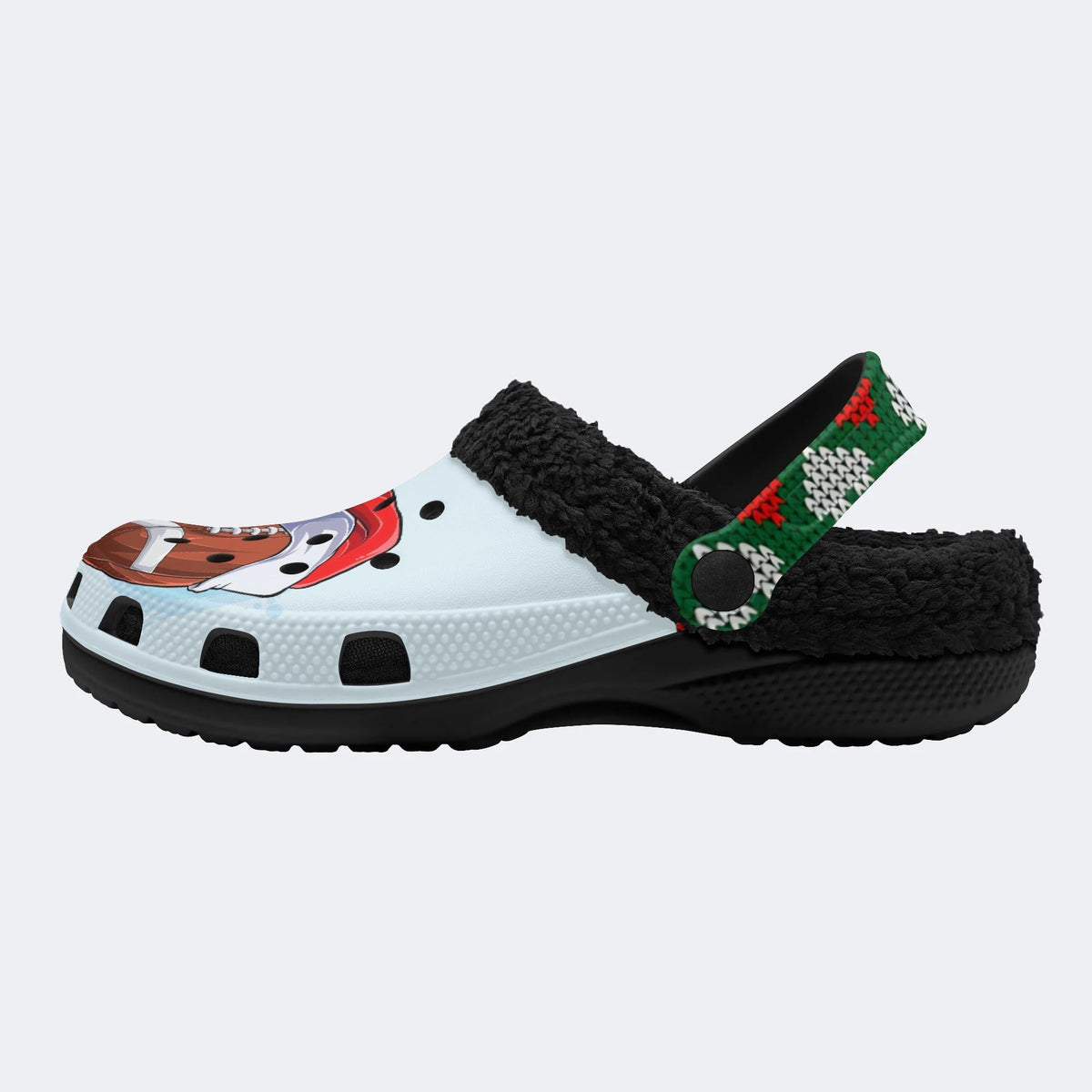 Santa Hat Football Print - Fur Lined Slippers/Sandals