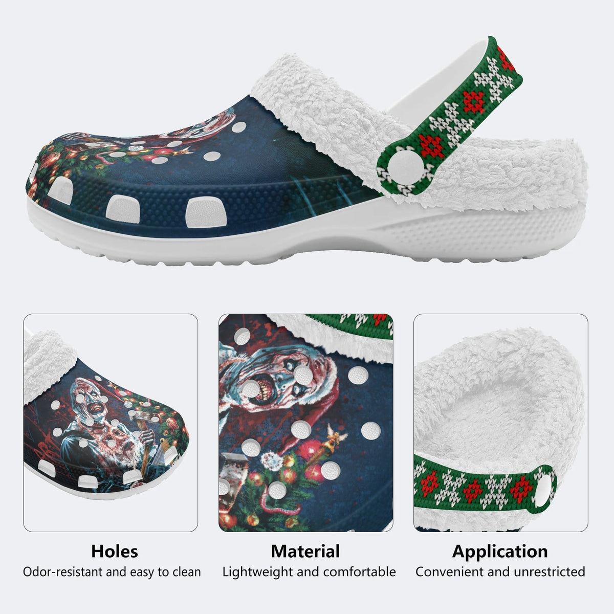 Christmas Terrifier Print - Fur Lined Slippers/Sandals