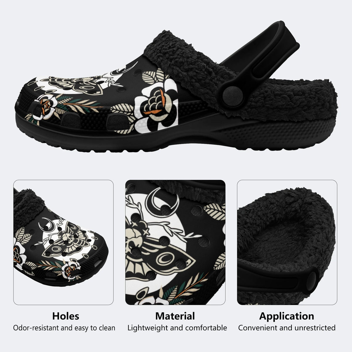 Death Moth Vintage Print - Fur Lined Slippers/Sandals