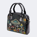 Retro Dark Mushroom Eyes Halloween Print - Leather Shoulder Handbag