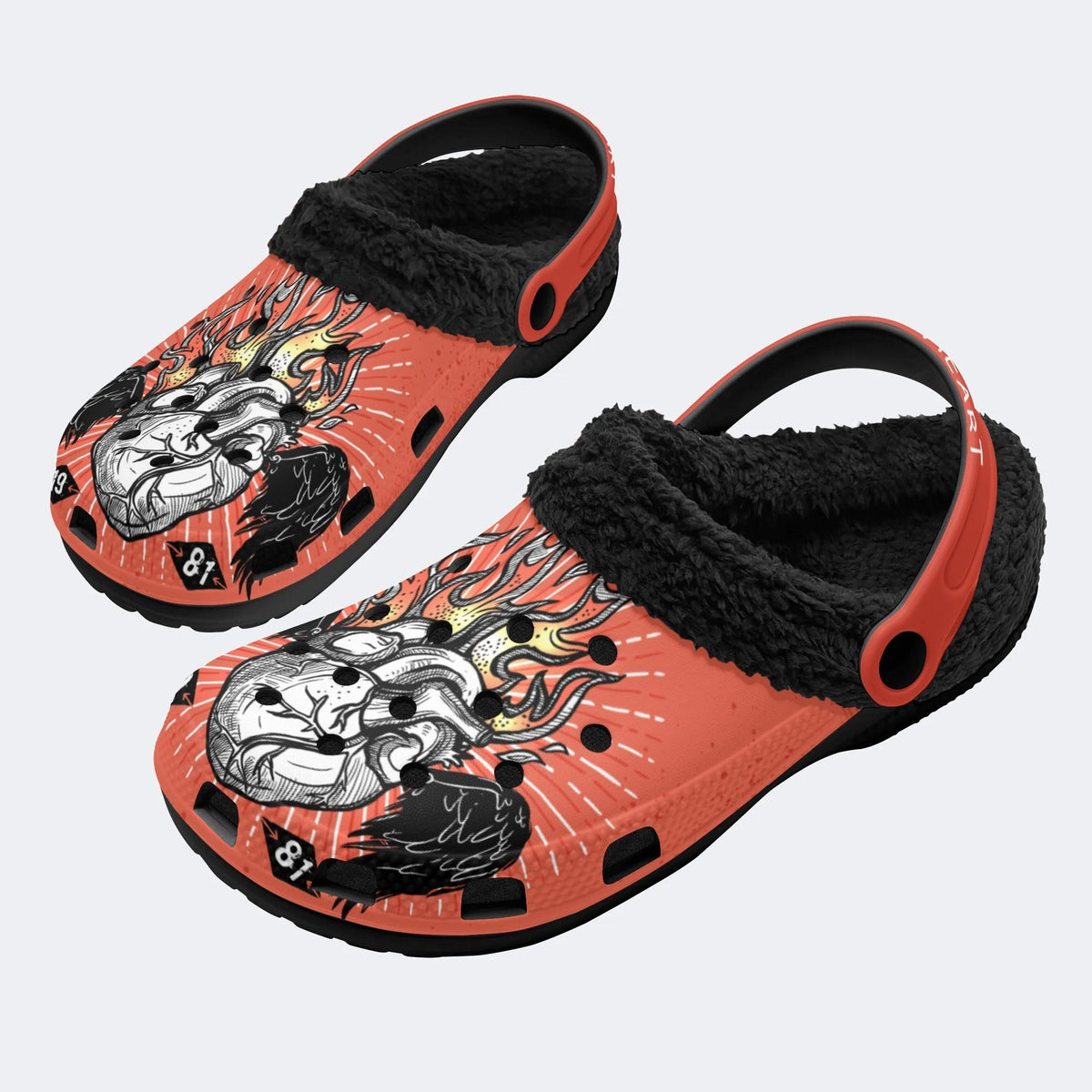 Burning Hearts Print - Fur Lined Slippers/Sandals