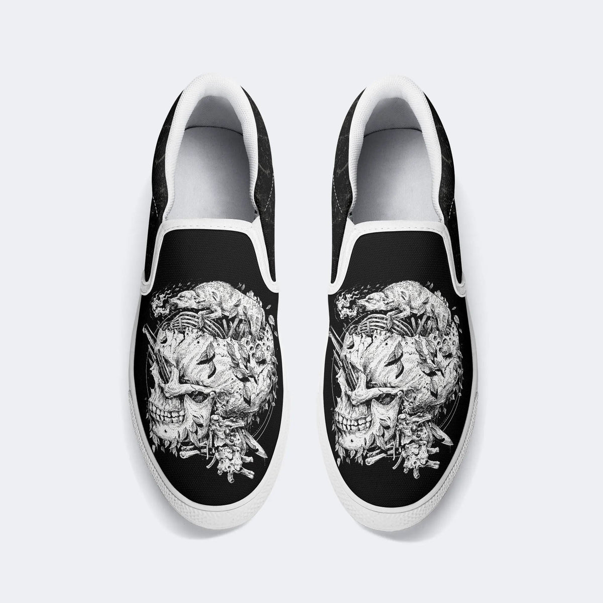 Unisex Fire Fox&Death Skull Print - Slip On Shoes