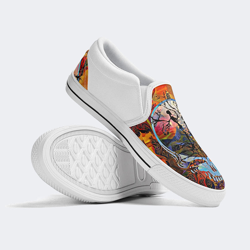 Unisex Tie Dye Skull Graphic Print - Slip On Shoes