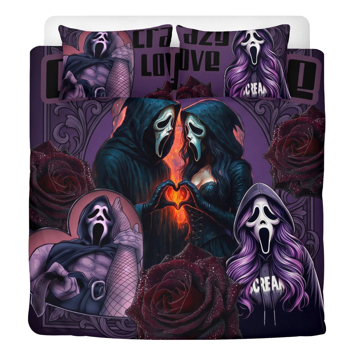 Spooky Couple Ghostface Print - Three Piece Bedding Set