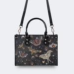 Retro Dark Moth Print - Leather Handbag