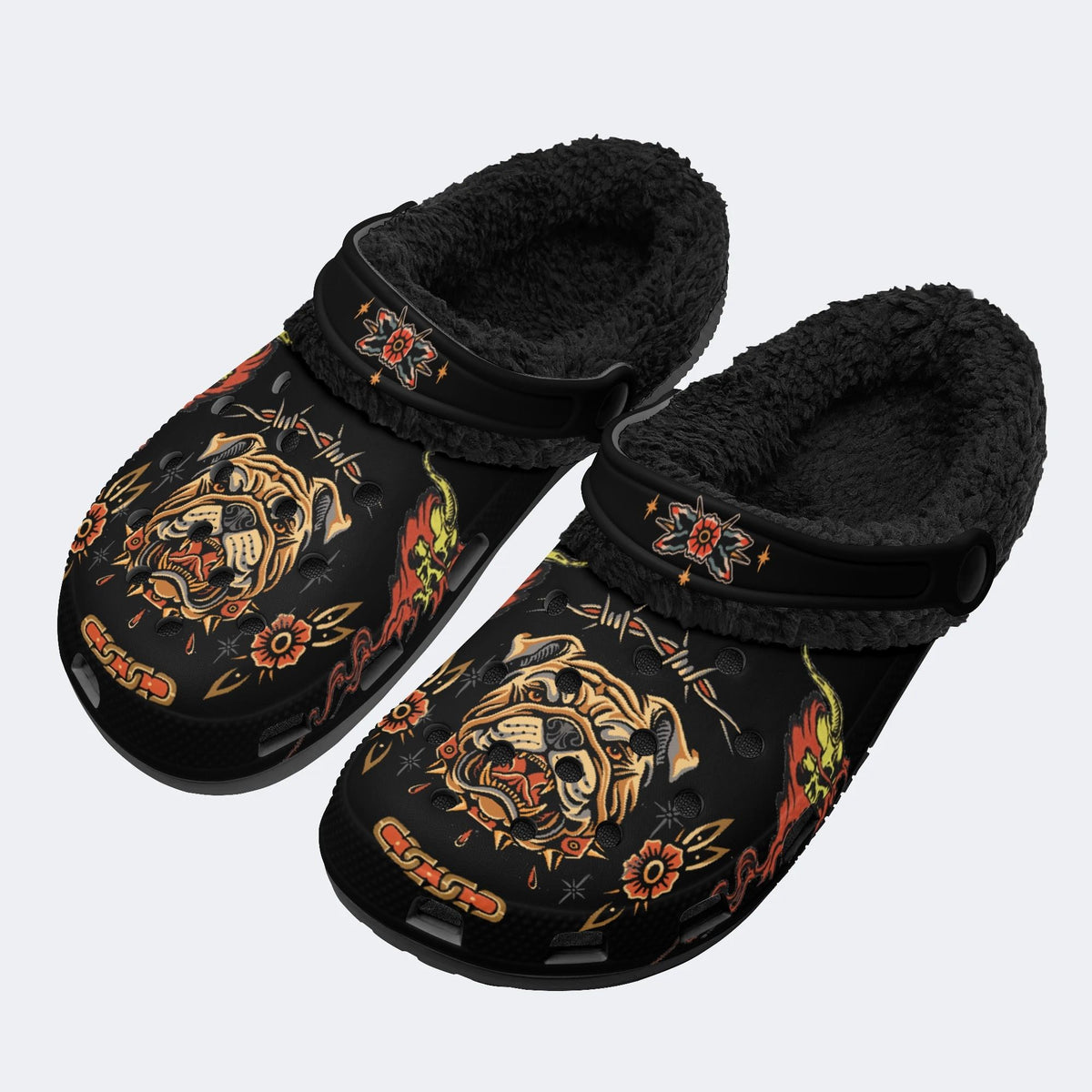 Bulldog Art Print - Fur Lined Slippers/Sandals