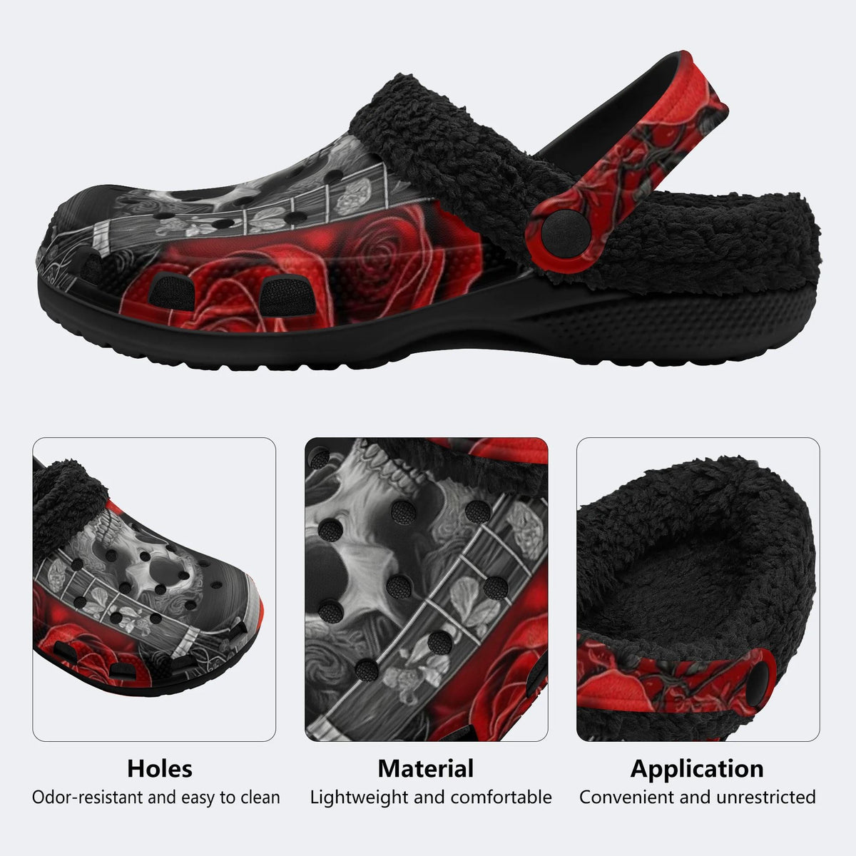 Red Skull Guitar Art - Fur Lined Slippers/Sandals