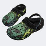 Toxic Green Skull - Fur Lined Slippers/Sandals