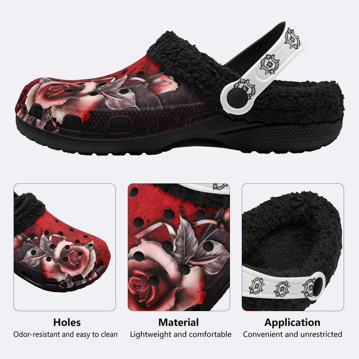 Retro Nostalgic Roses - Fur Lined Slippers/Sandals