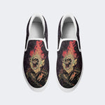 Unisex Punk Fire Skull Print - Slip On Shoes