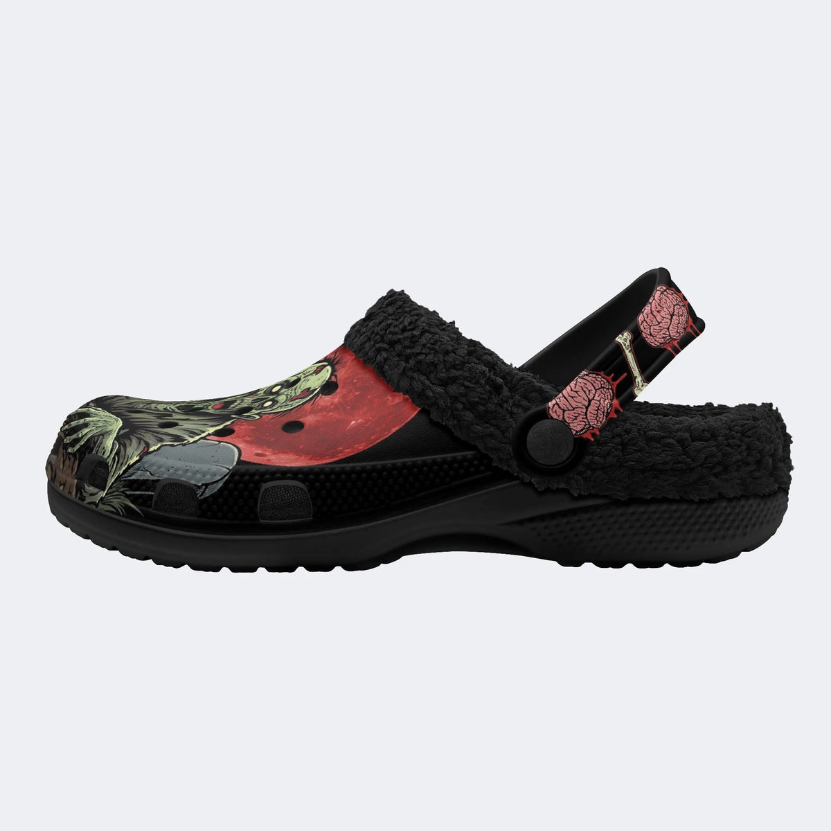 Gothic Horror Zombie Blood Moon Brain - Fur Lined Slippers/Sandals