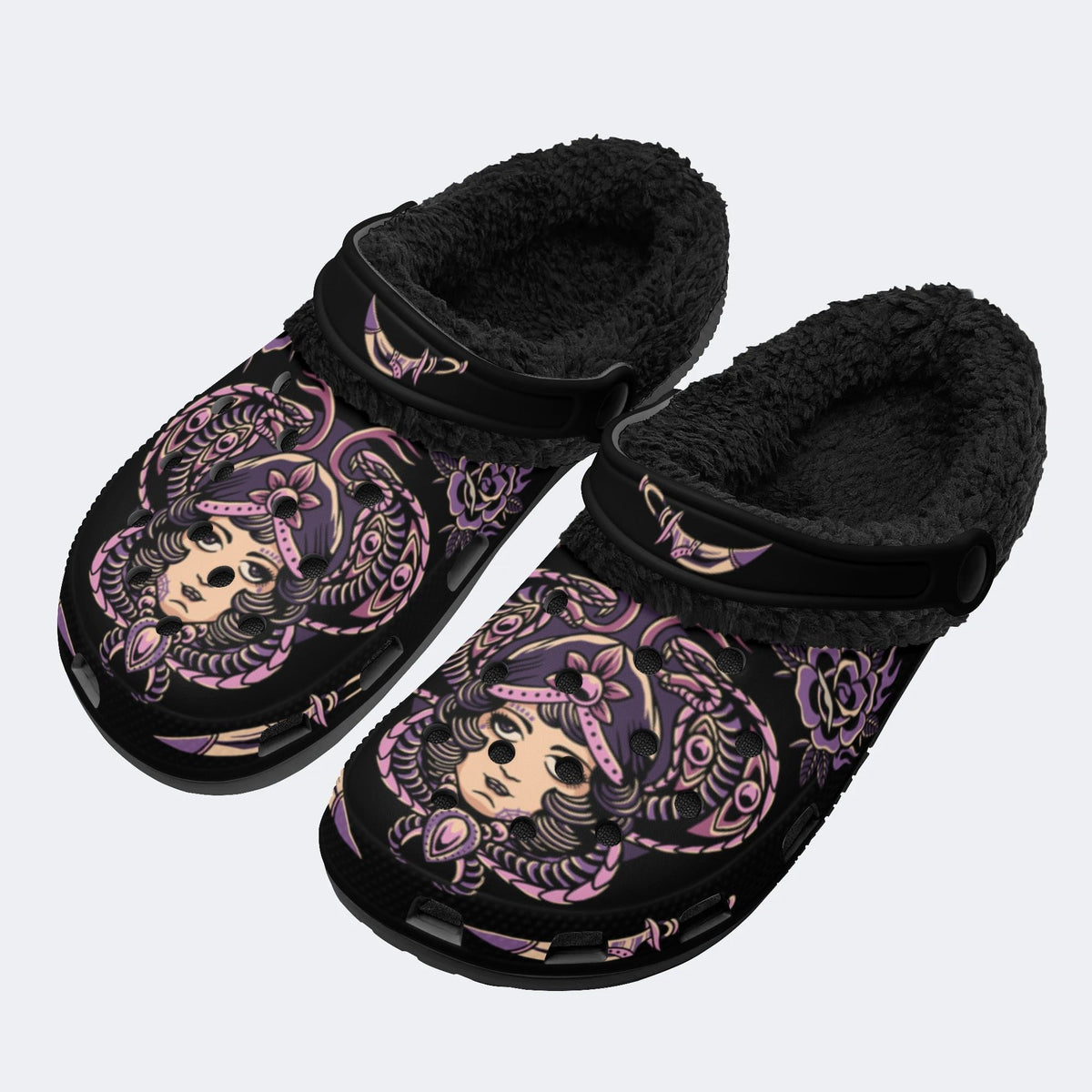 Cobra Girl Print - Removable Fur Lined Slippers/Sandals