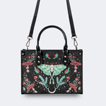 Green Moth In Mushroom Bush - Leather Handbag
