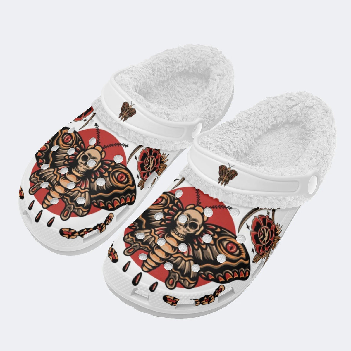 Old School Death Moth Vintage Print - Fur Lined Slippers/Sandals