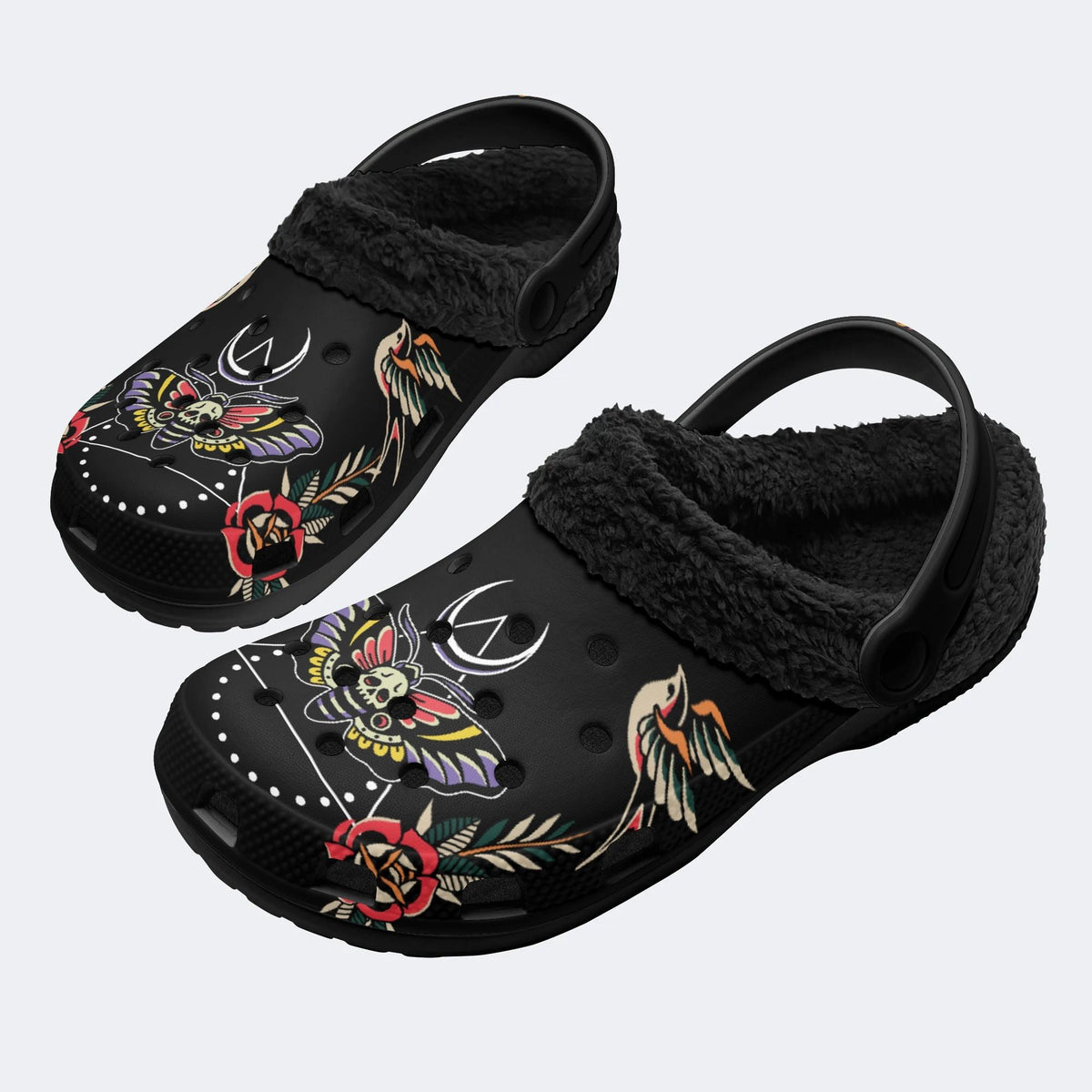 Colorful Death Moth Print - Fur Lined Slippers/Sandals