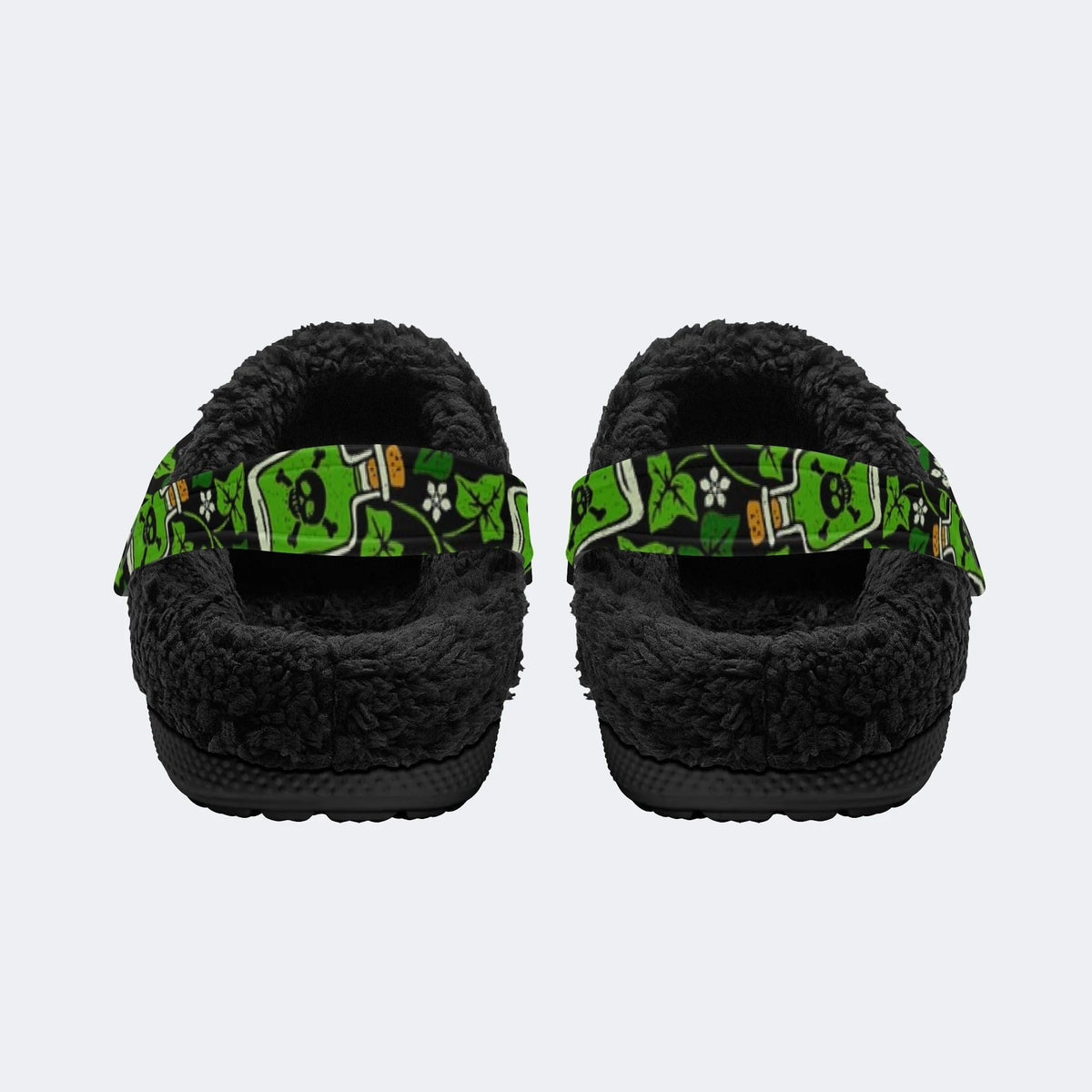 Spooky Poison Vial Skull‑Fur Lined Slippers Sandals