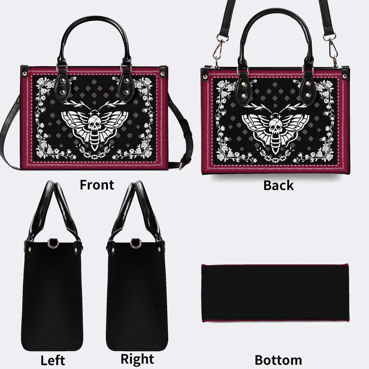 White Death Moth Print - Leather Handbag