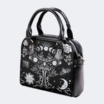 Sun And Moon Moth Retro Print - Leather Shoulder Handbag