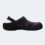 Gothic Winged Skull Dark Rose Spider Web - Fur Lined Slippers/Sandals