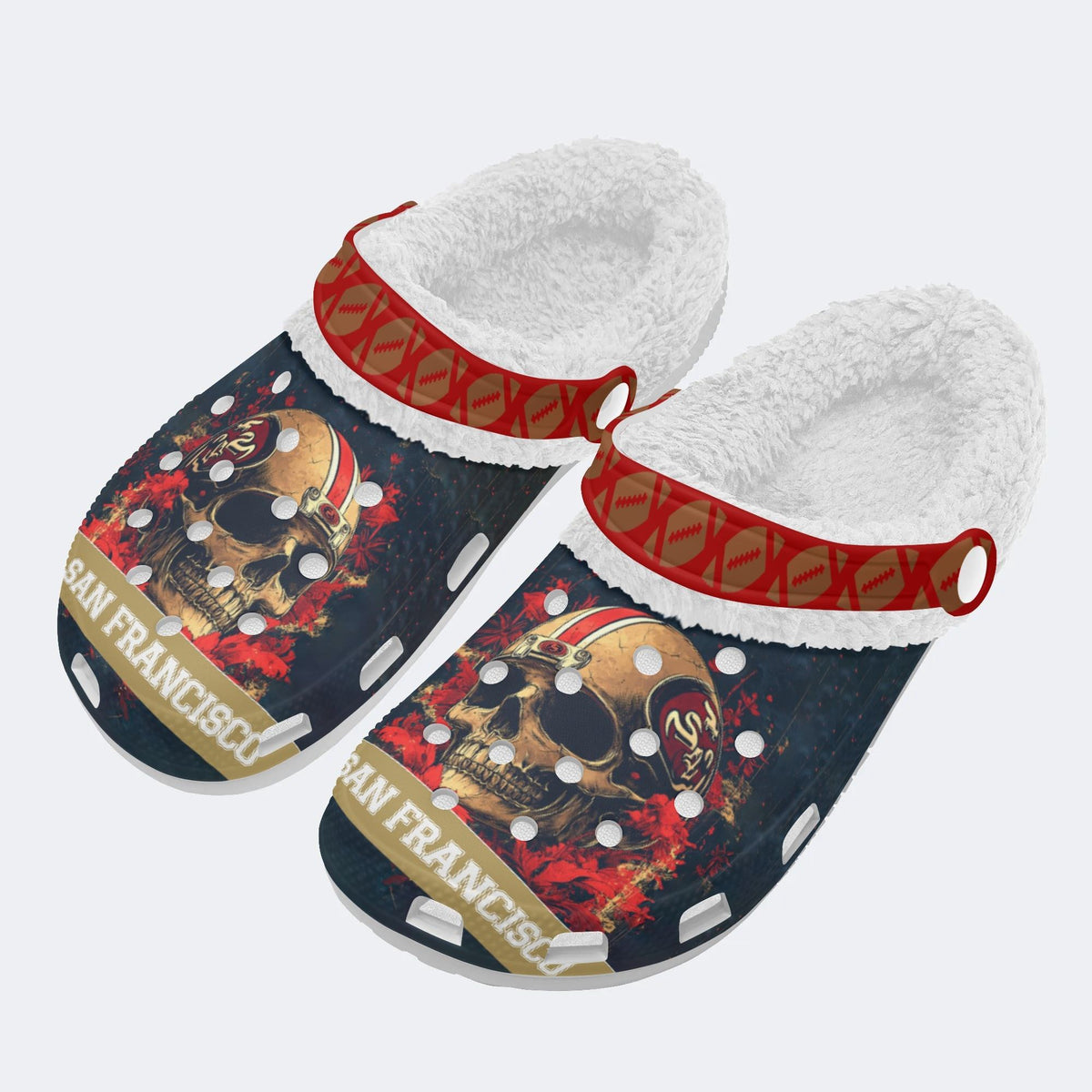 Super Bowl Skull Print - Fur Lined Slippers/Sandals